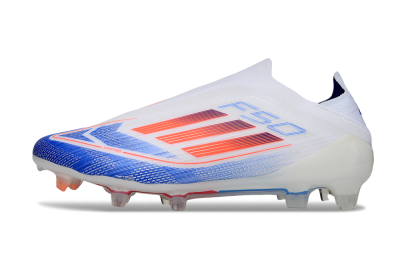 Men's Adidas F50 Elite Laceless FG Firm Ground Low-Tops Football Boots - White/Blue/Red