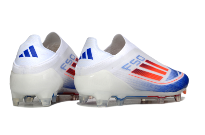 Men's Adidas F50 Elite Laceless FG Firm Ground Low-Tops Football Boots - White/Blue/Red