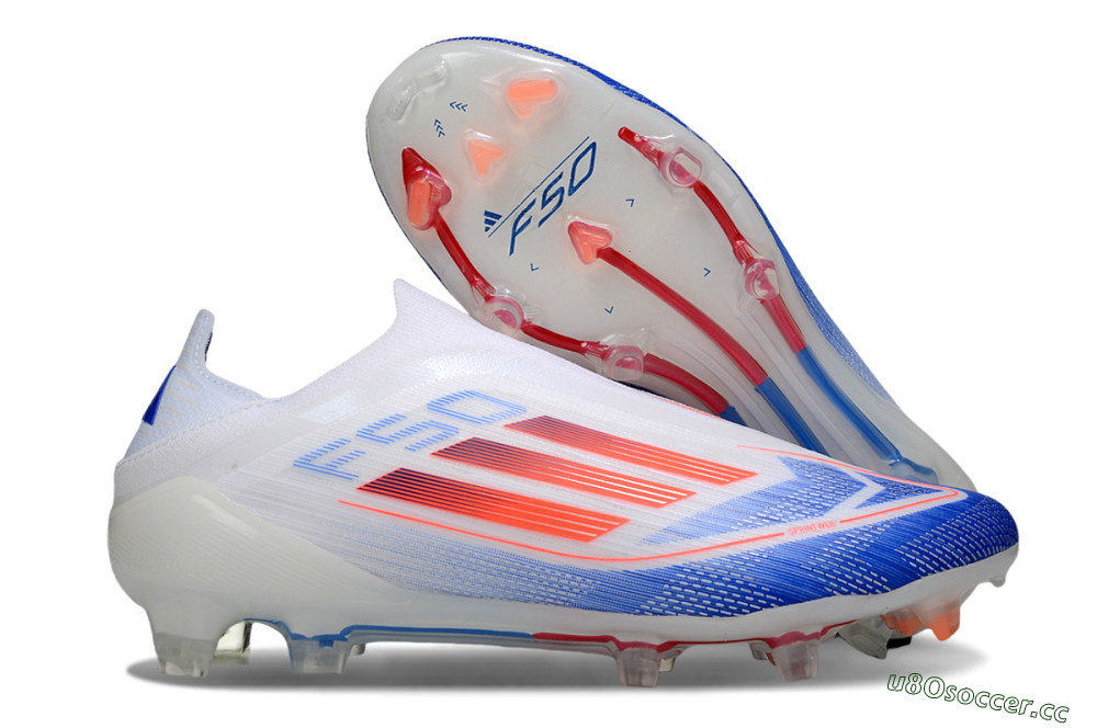 Men's Adidas F50 Elite Laceless FG Firm Ground Low-Tops Football Boots - White/Blue/Red 2