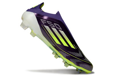Men's Adidas F50+ Elite Laceless FG Firm Ground Low-Tops Football Boots - Purple/Yellow/White