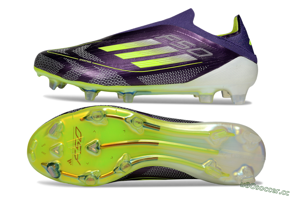 Men's Adidas F50+ Elite Laceless FG Firm Ground Low-Tops Football Boots - Purple/Yellow/White 1