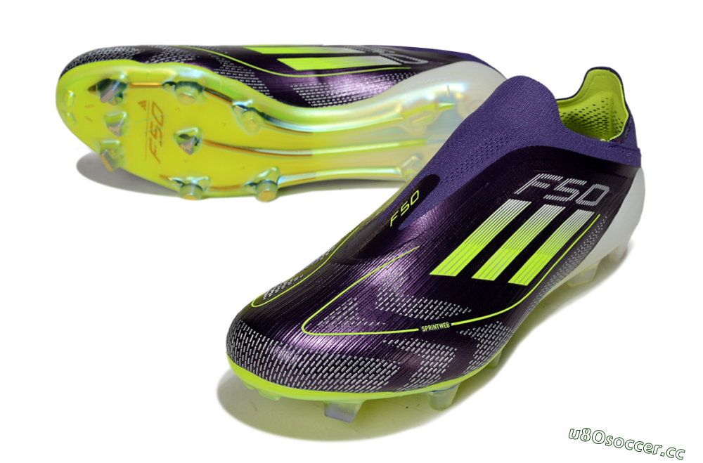 Men's Adidas F50+ Elite Laceless FG Firm Ground Low-Tops Football Boots - Purple/Yellow/White 3