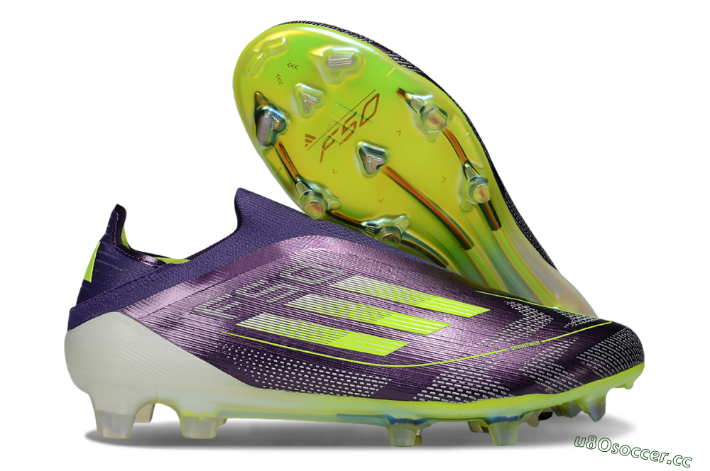 Men's Adidas F50+ Elite Laceless FG Firm Ground Low-Tops Football Boots - Purple/Yellow/White 2