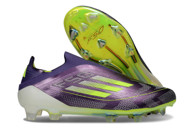 Men's Adidas F50+ Elite Laceless FG Firm Ground Low-Tops Football Boots - Purple/Yellow/White