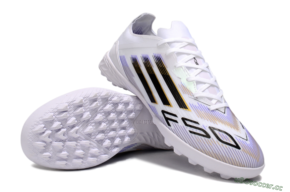 Men's Adidas F50 Elite TF Artificial Turf Low-Tops Football Shoes - White/Blue/Black 3