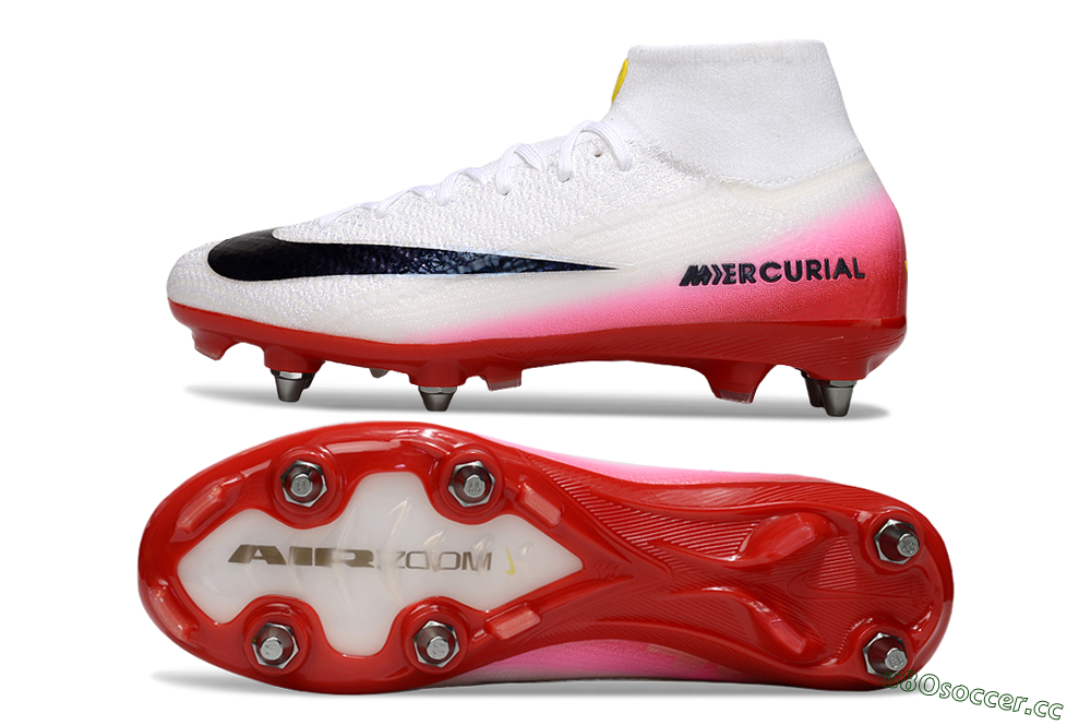Men's Nike Air Zoom Mercurial Superfly 10 Elite SG Soft Ground High-Tops Football Boots - White/Black/Red 1
