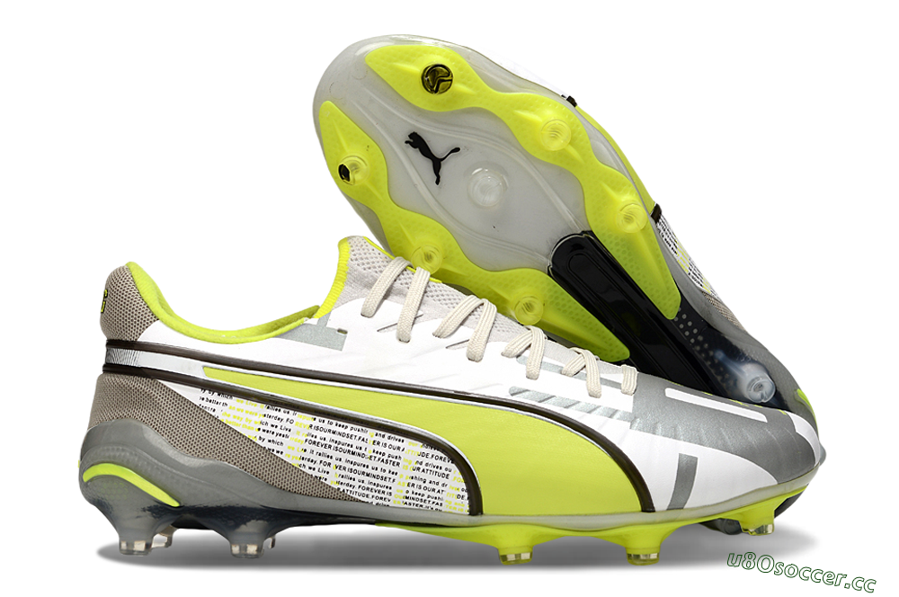 Men's Puma King Ultimate AG Artificial Grass Low-Tops Football Boots - White/Silver/Yellow 2