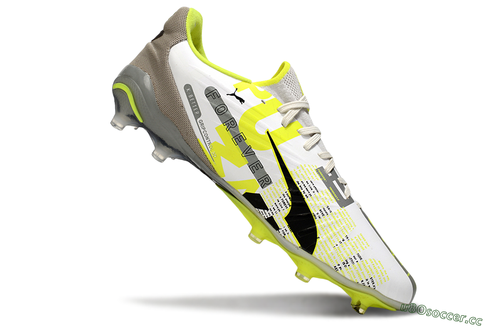 Men's Puma King Ultimate AG Artificial Grass Low-Tops Football Boots - White/Silver/Yellow 4