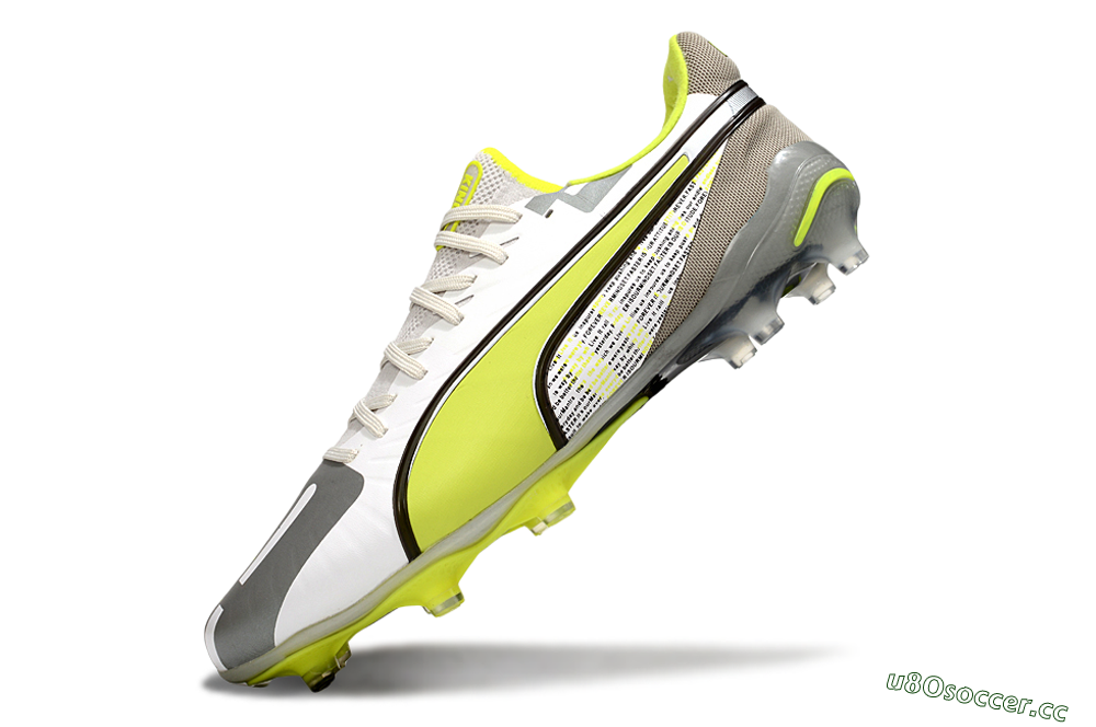 Men's Puma King Ultimate AG Artificial Grass Low-Tops Football Boots - White/Silver/Yellow 5