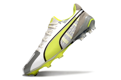 Men's Puma King Ultimate AG Artificial Grass Low-Tops Football Boots - White/Silver/Yellow