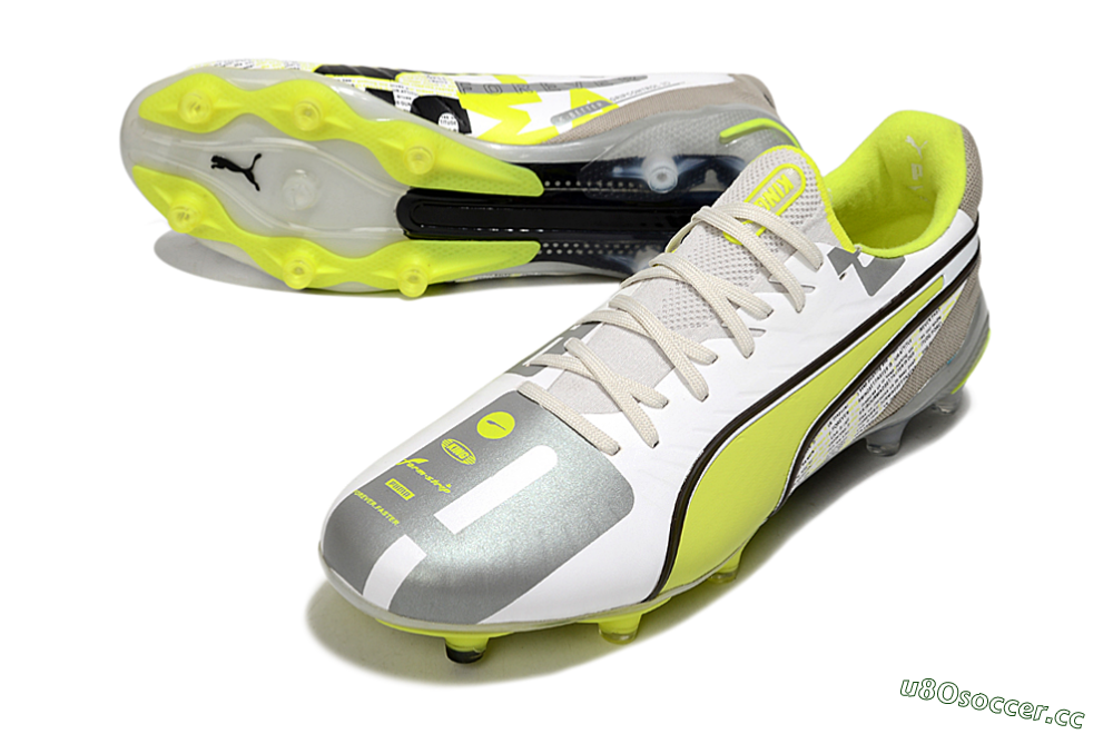 Men's Puma King Ultimate AG Artificial Grass Low-Tops Football Boots - White/Silver/Yellow 3