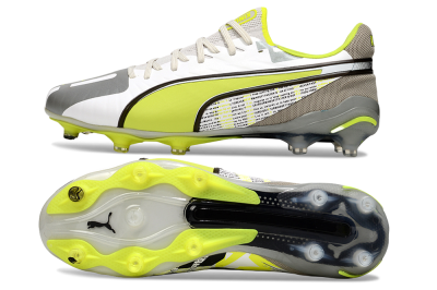 Men's Puma King Ultimate AG Artificial Grass Low-Tops Football Boots - White/Silver/Yellow