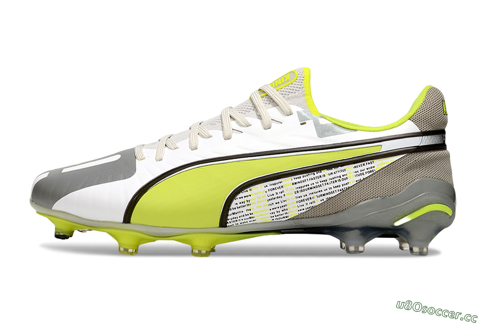 Men's Puma King Ultimate AG Artificial Grass Low-Tops Football Boots - White/Silver/Yellow 0
