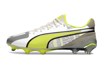 Men's Puma King Ultimate AG Artificial Grass Low-Tops Football Boots - White/Silver/Yellow
