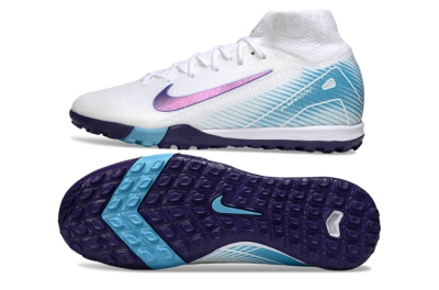 Unisex Nike Air Zoom Mercurial Superfly 10 Elite TF Artificial Turf High-Tops Football Shoes - White/Purple/Blue