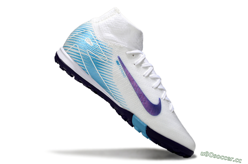 Unisex Nike Air Zoom Mercurial Superfly 10 Elite TF Artificial Turf High-Tops Football Shoes - White/Purple/Blue 4