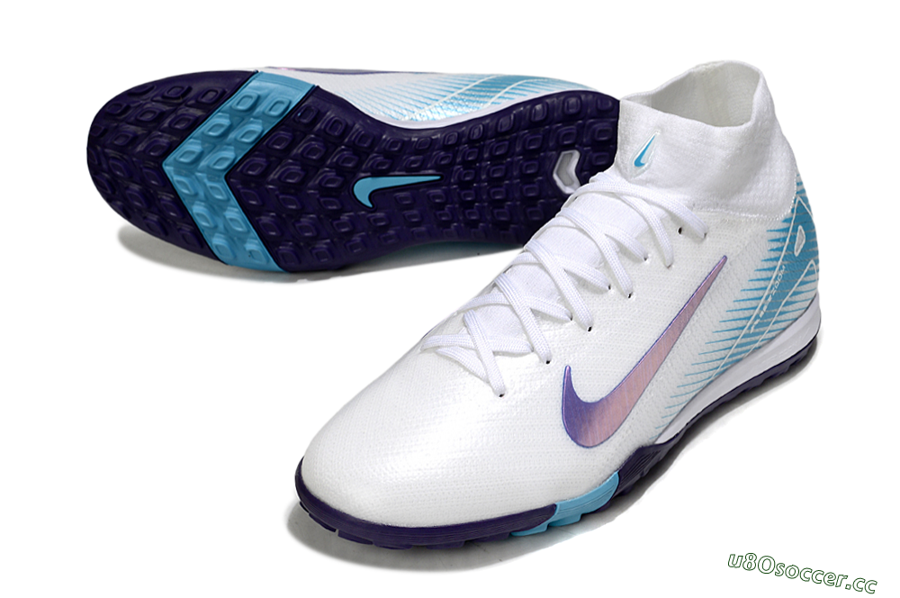 Unisex Nike Air Zoom Mercurial Superfly 10 Elite TF Artificial Turf High-Tops Football Shoes - White/Purple/Blue 3
