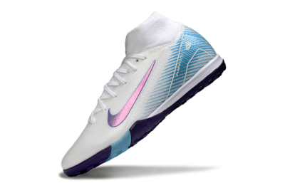 Unisex Nike Air Zoom Mercurial Superfly 10 Elite TF Artificial Turf High-Tops Football Shoes - White/Purple/Blue