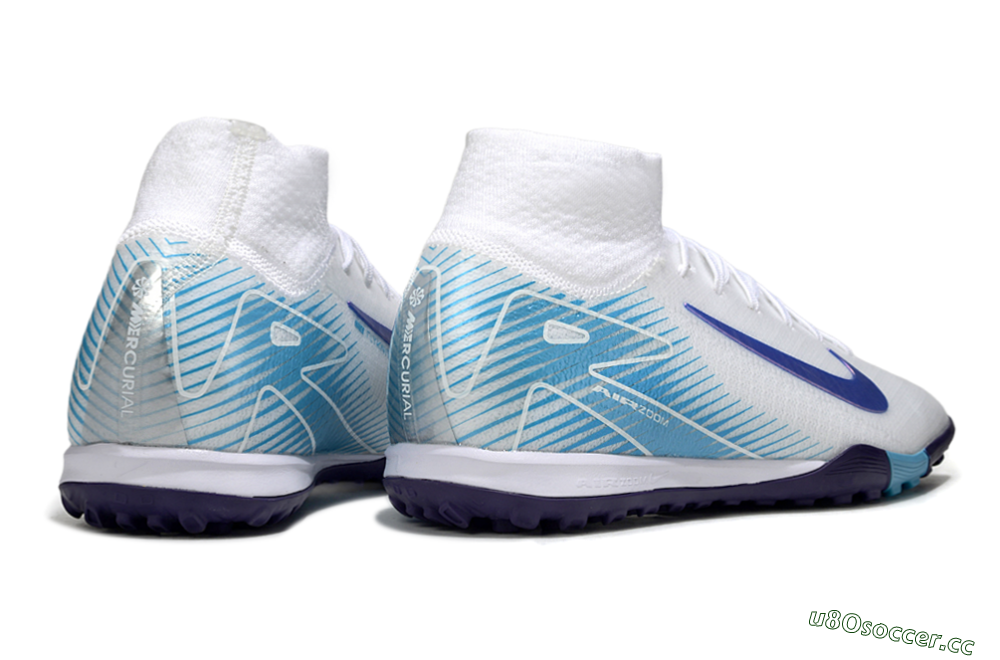 Unisex Nike Air Zoom Mercurial Superfly 10 Elite TF Artificial Turf High-Tops Football Shoes - White/Purple/Blue 6