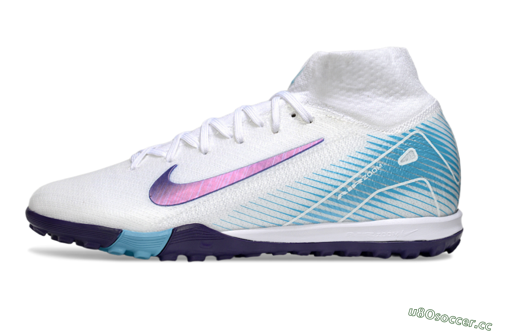 Unisex Nike Air Zoom Mercurial Superfly 10 Elite TF Artificial Turf High-Tops Football Shoes - White/Purple/Blue 0
