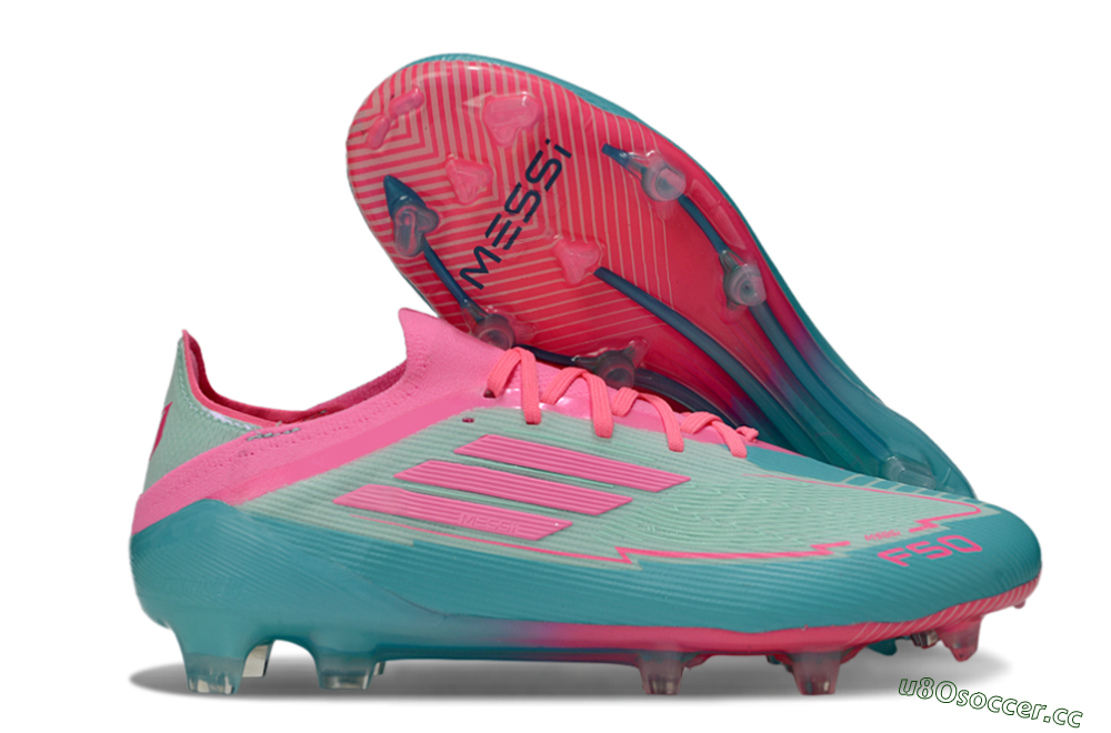 Men's Messi x Adidas F50 Elite FG Firm Ground Low-Tops Football Boots - Jade/Pink/Blue 2