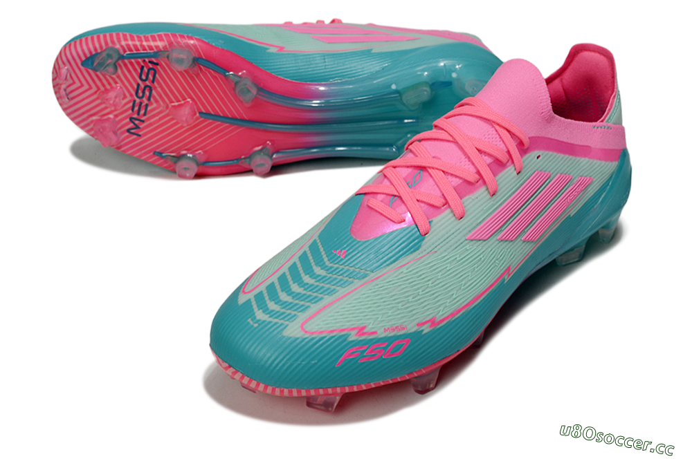 Men's Messi x Adidas F50 Elite FG Firm Ground Low-Tops Football Boots - Jade/Pink/Blue 3