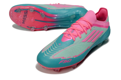 Men's Messi x Adidas F50 Elite FG Firm Ground Low-Tops Football Boots - Jade/Pink/Blue
