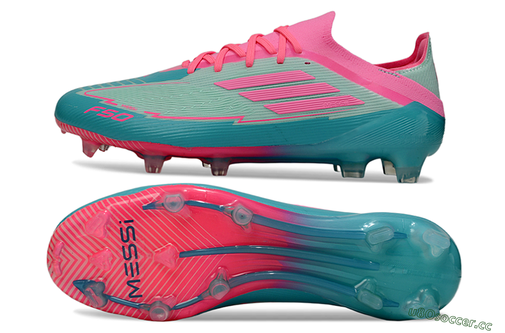 Men's Messi x Adidas F50 Elite FG Firm Ground Low-Tops Football Boots - Jade/Pink/Blue 1