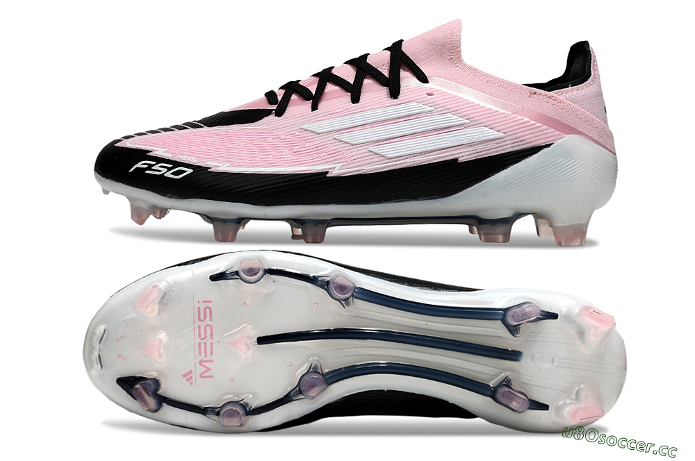 Men's Messi x Adidas F50 Elite FG Firm Ground Low-Tops Football Boots - Pink/Black/Whtie 1