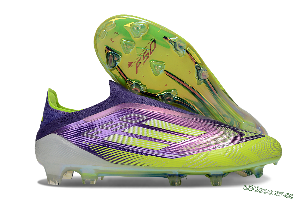 Men's Adidas F50 Elite Laceless FG Firm Ground Low-Tops Football Boots - Purple/Yellow/White 2