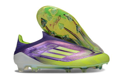 Men's Adidas F50 Elite Laceless FG Firm Ground Low-Tops Football Boots - Purple/Yellow/White