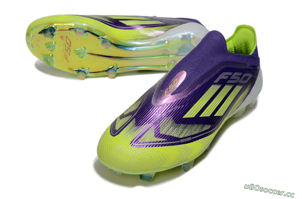 Men's Adidas F50 Elite Laceless FG Firm Ground Low-Tops Football Boots - Purple/Yellow/White 3