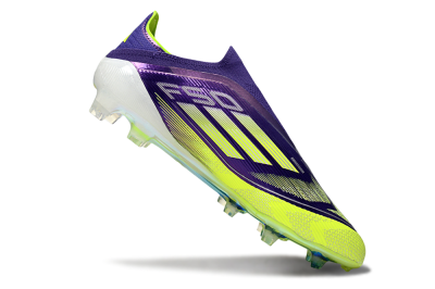 Men's Adidas F50 Elite Laceless FG Firm Ground Low-Tops Football Boots - Purple/Yellow/White