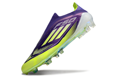 Men's Adidas F50 Elite Laceless FG Firm Ground Low-Tops Football Boots - Purple/Yellow/White