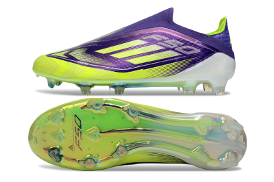 Men's Adidas F50 Elite Laceless FG Firm Ground Low-Tops Football Boots - Purple/Yellow/White