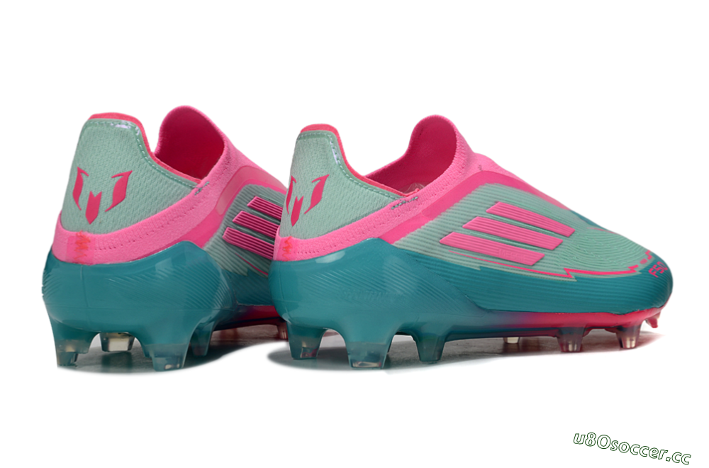 Men's Messi x Adidas F50 Elite Laceless FG Firm Ground Low-Tops Football Boots - Jade/Pink/Blue 6