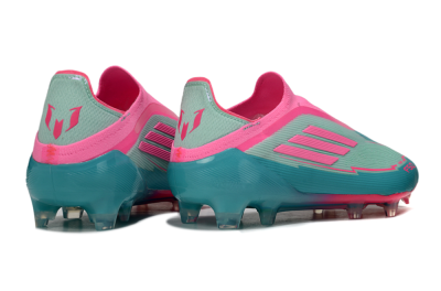 Men's Messi x Adidas F50 Elite Laceless FG Firm Ground Low-Tops Football Boots - Jade/Pink/Blue