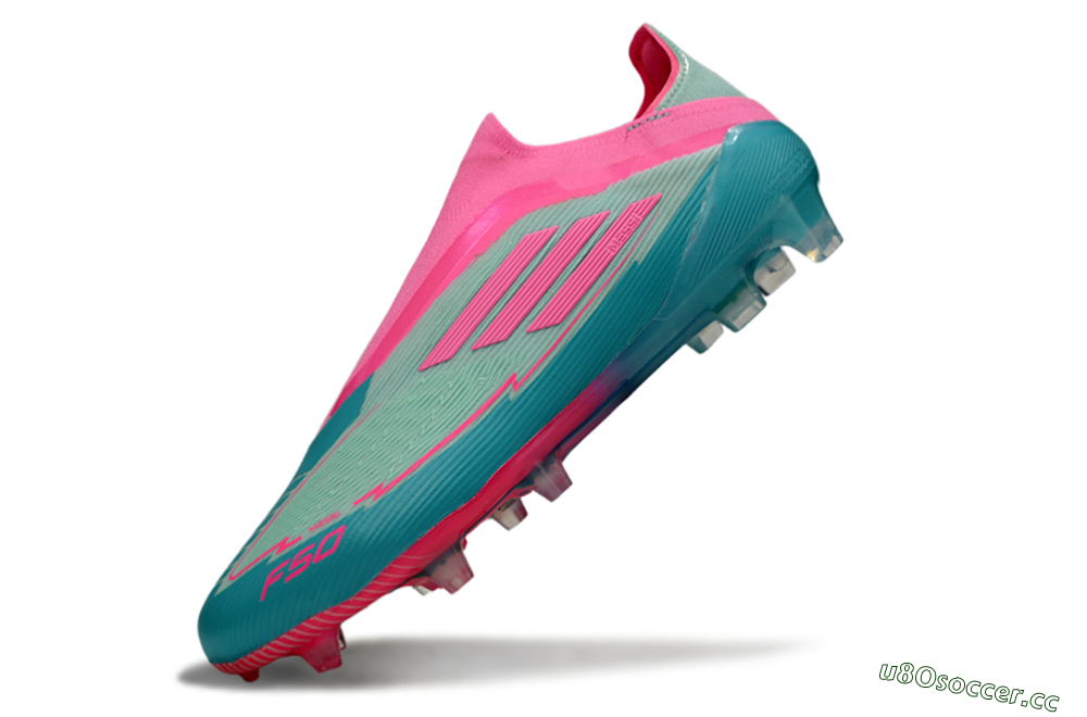 Men's Messi x Adidas F50 Elite Laceless FG Firm Ground Low-Tops Football Boots - Jade/Pink/Blue 5