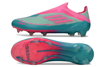 Men's Messi x Adidas F50 Elite Laceless FG Firm Ground Low-Tops Football Boots - Jade/Pink/Blue