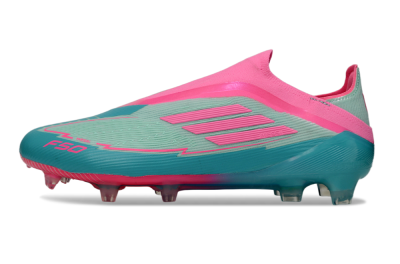 Men's Messi x Adidas F50 Elite Laceless FG Firm Ground Low-Tops Football Boots - Jade/Pink/Blue