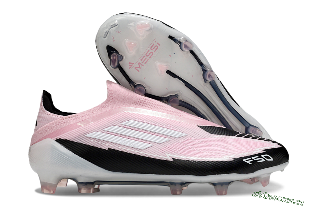 Men's Messi x Adidas F50 Elite Laceless FG Firm Ground Low-Tops Football Boots - Pink/Black/Whtie 2