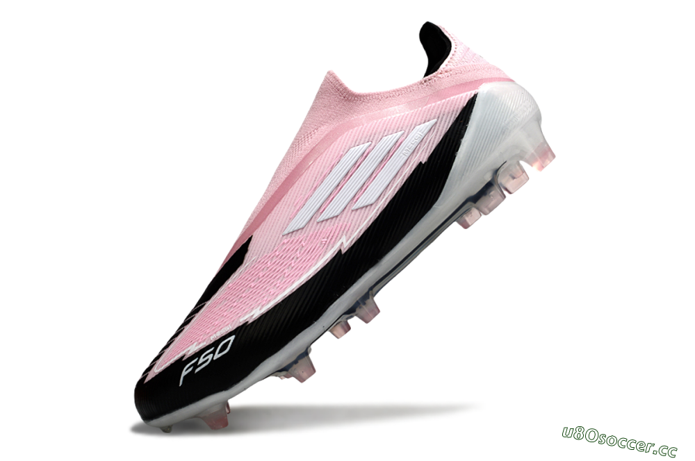 Men's Messi x Adidas F50 Elite Laceless FG Firm Ground Low-Tops Football Boots - Pink/Black/Whtie 5