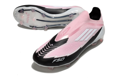Men's Messi x Adidas F50 Elite Laceless FG Firm Ground Low-Tops Football Boots - Pink/Black/Whtie