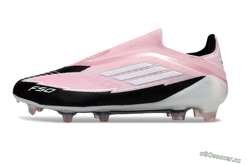 Men's Messi x Adidas F50 Elite Laceless FG Firm Ground Low-Tops Football Boots - Pink/Black/Whtie 0