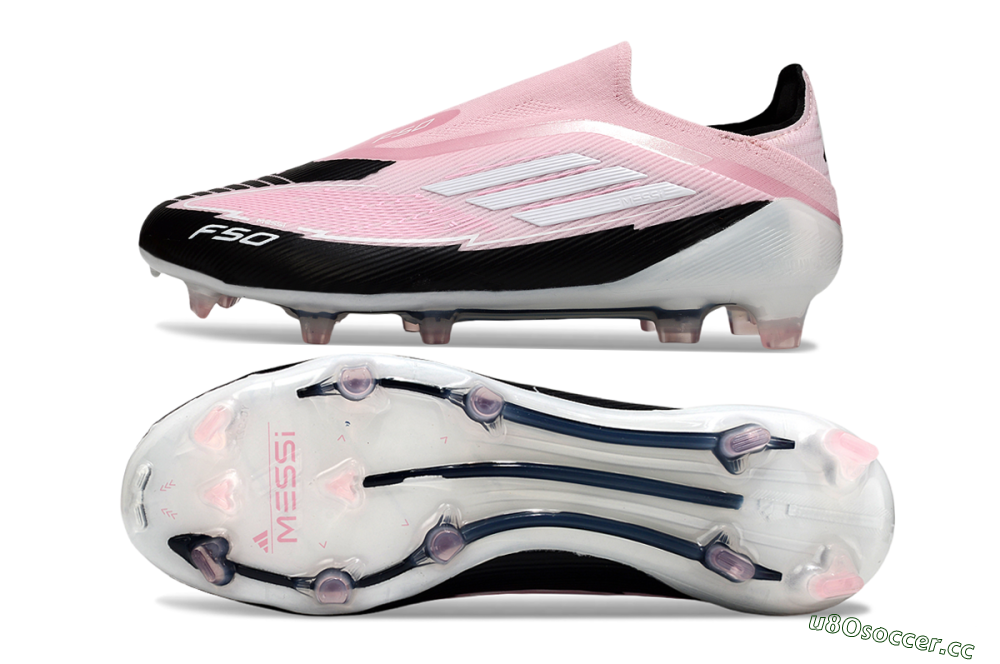 Men's Messi x Adidas F50 Elite Laceless FG Firm Ground Low-Tops Football Boots - Pink/Black/Whtie 1