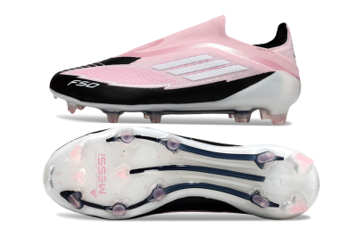 Men's Messi x Adidas F50 Elite Laceless FG Firm Ground Low-Tops Football Boots - Pink/Black/Whtie