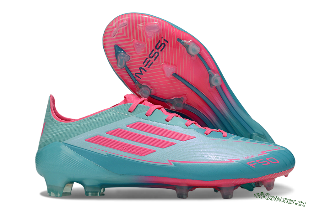 Men's Messi x Adidas F50 Elite FG Firm Ground Low-Tops Football Boots - Jade/Pink/Blue 2