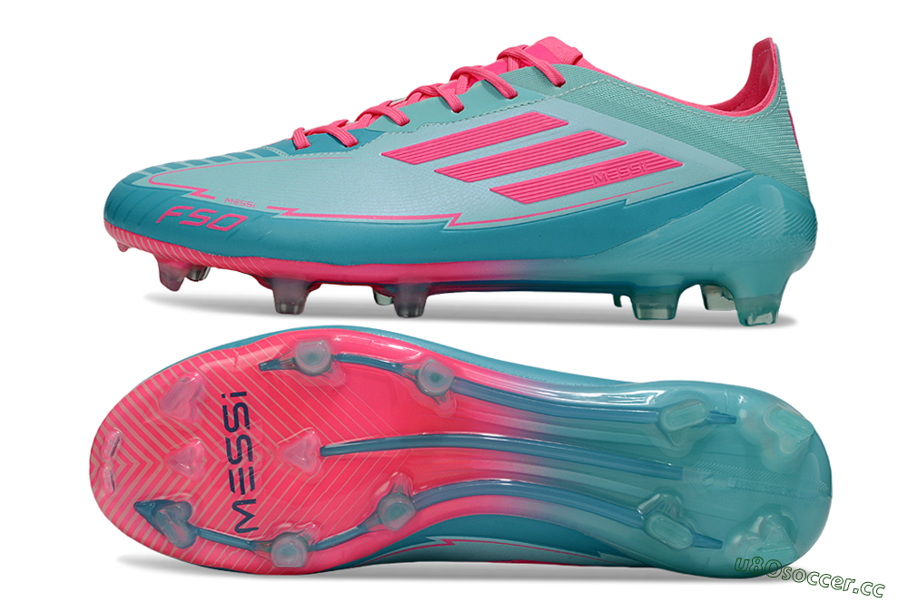Men's Messi x Adidas F50 Elite FG Firm Ground Low-Tops Football Boots - Jade/Pink/Blue 1