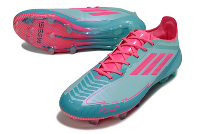 Men's Messi x Adidas F50 Elite FG Firm Ground Low-Tops Football Boots - Jade/Pink/Blue