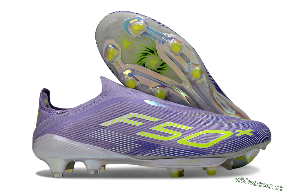 Men's Adidas F50+ Elite Lightstrike Laceless FG Firm Ground Low-Tops Football Boots - Purple/White/Yellow 2